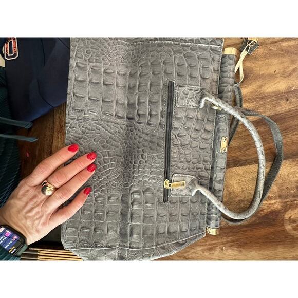 Women's Gray Genuine Leather Stamped Alligator Borse En Pelle Satchel Bag - Picture 10 of 10